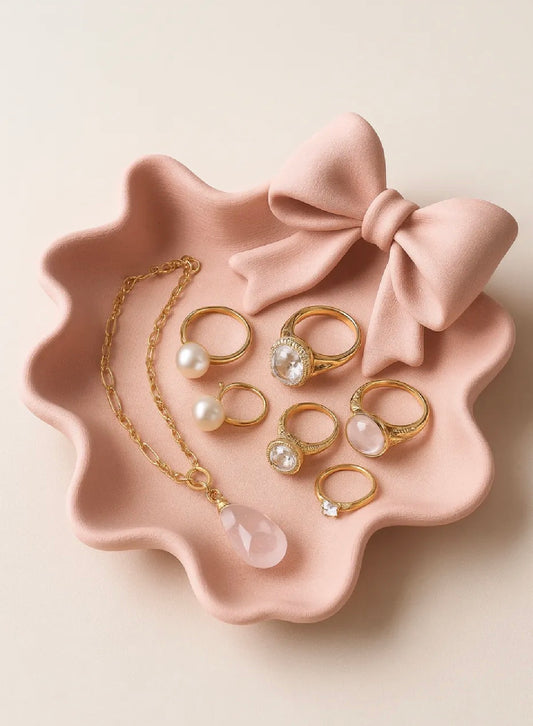 COQUETTE BOW WAVY JEWELRY TRAY RING NECKLACE